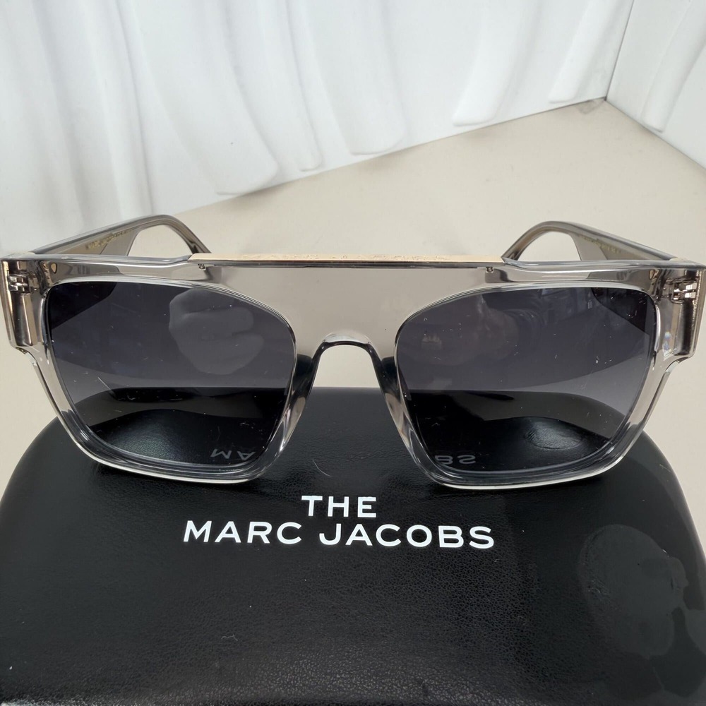 Marc Jacobs MARC 757/S Flat-Top Square Sunglasses — Transparent Grey Acetate
